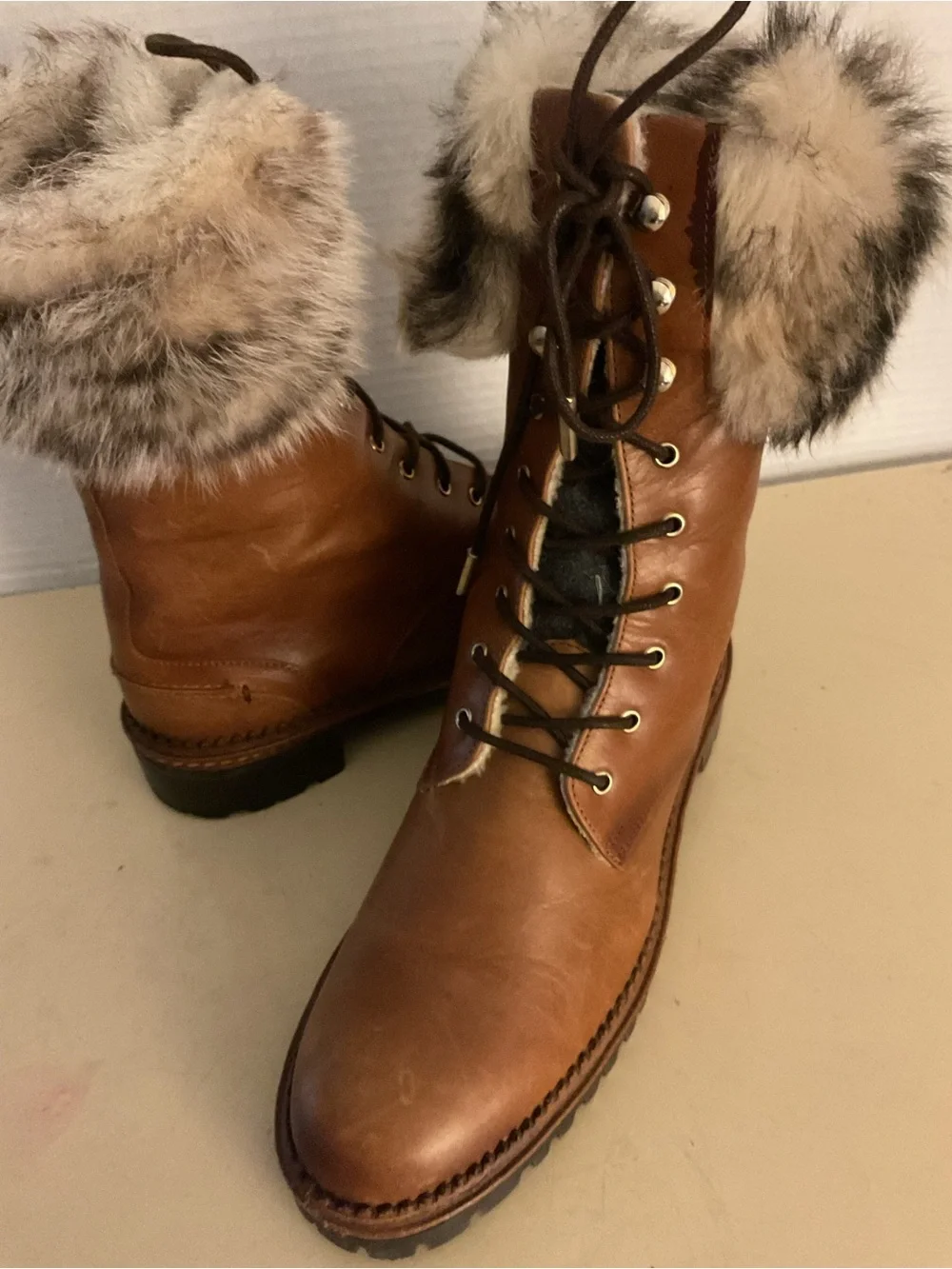 Massimo Dutti women Leather fur combat boots US 6
